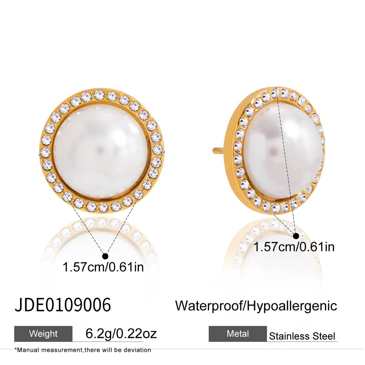 Orecchini geometrici in acciaio inossidabile da donna con perle in resina e intarsi in strass