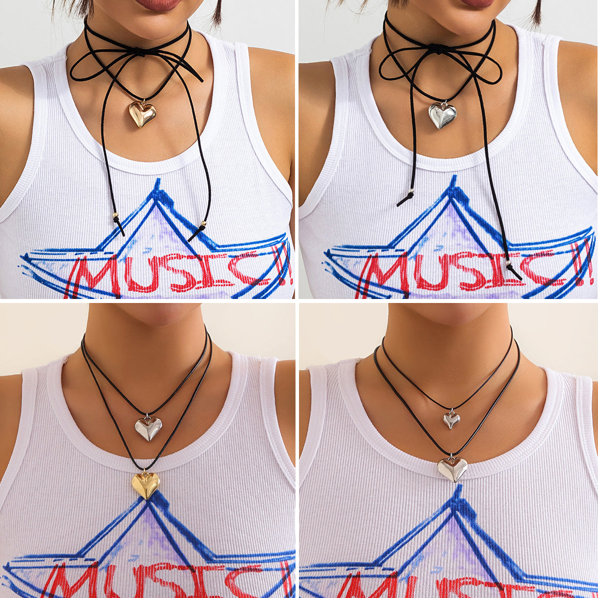 Punk Vintage Heart Resin Alloy Plated Choker Necklace for Women