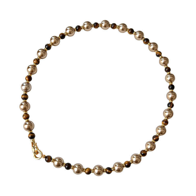 Collana pendente geometrica retrò con perle, charm in lega placcata oro e accenti di perle tonde da donna