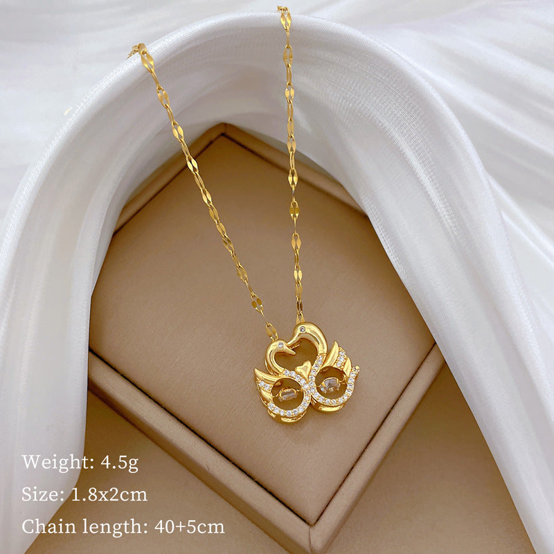 Elegante collar con colgante de cisne para mujeres y hombres, cadena de acero de titanio con incrustaciones de diamantes de imitación, estilo relicario de lujo, diseño geométrico minimalista