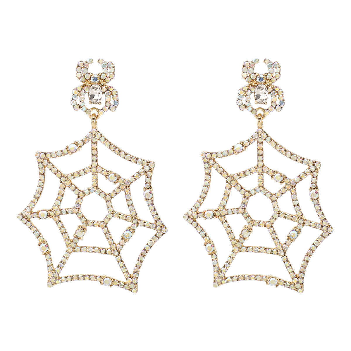 Pendientes de telaraña de Halloween para mujer con incrustaciones de pedrería y construcción de aleación, joyería festiva a la moda.