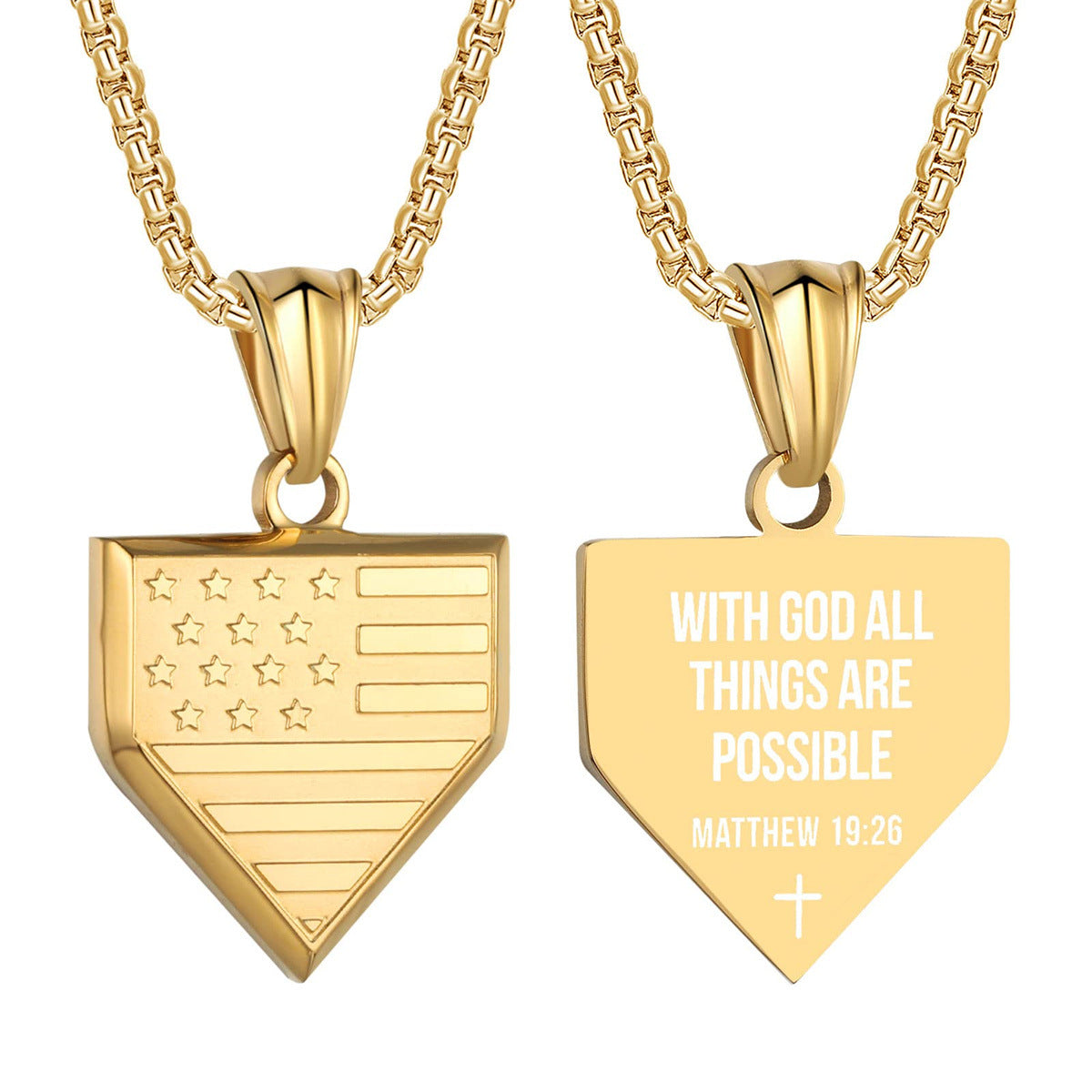 Collana Pendente a Scudo Pentagonale Geometrico Minimalista da Uomo in Acciaio al Titanio con Finitura Lucida
