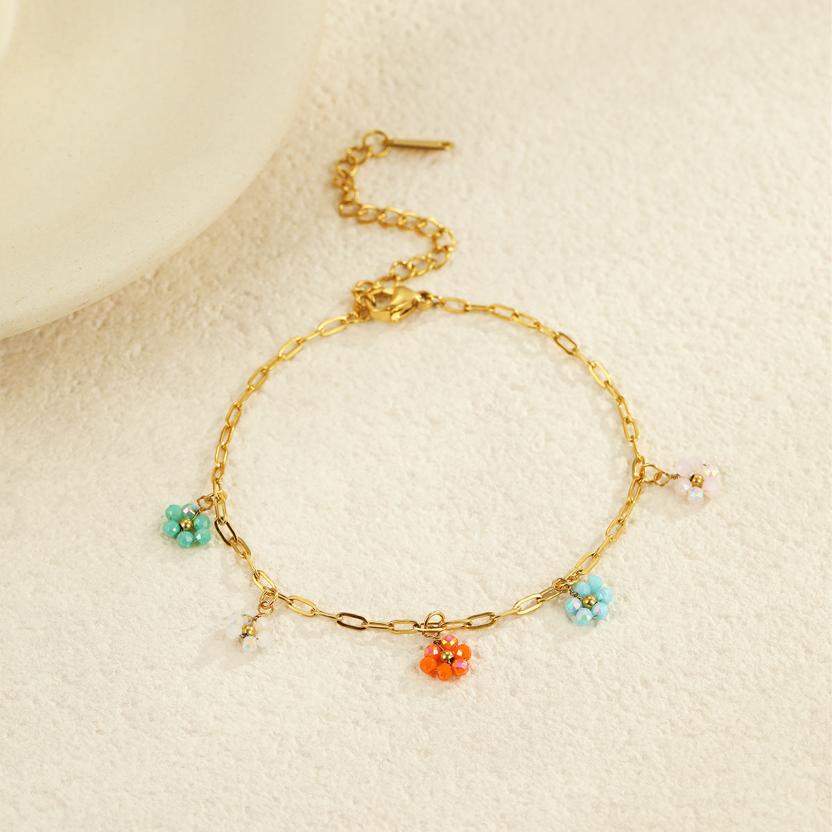 Fashionable OL Style Geometric Flower Beaded Pendant Bracelet for Women Stainless Steel Electroplated Minimalist Jewelry