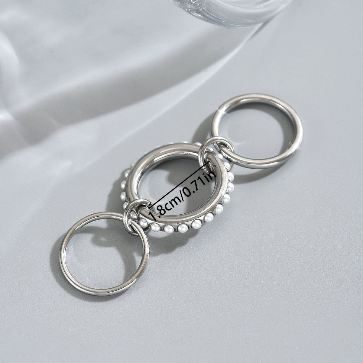 Anillo apilable geométrico para mujer con incrustaciones de perlas y banda de cobre, accesorio de moda