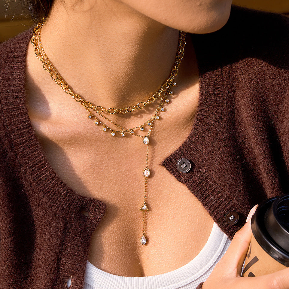 Collana da donna a catena con ciondolo in acciaio inossidabile geometrico minimalista placcato oro 18 carati PVD