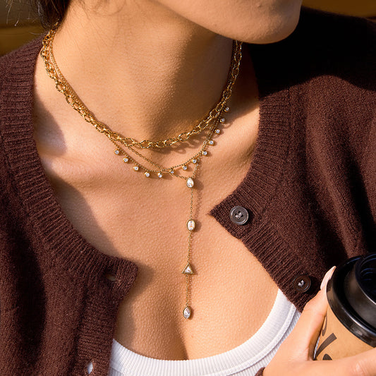 Minimalist Geometric Stainless Steel Necklace 18K Gold Plated PVD Women's Pendant Chain