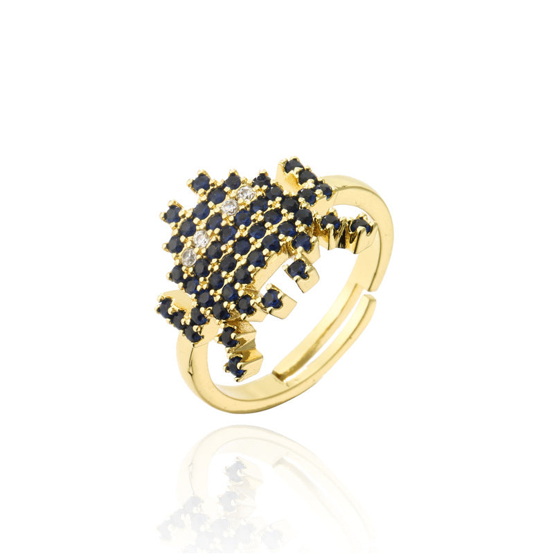 Geometric Micro-pave Cubic Zirconia Gold Plated Brass Alien Ring for Women