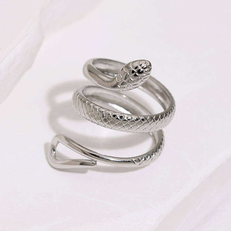 Minimalist 18K Gold Plated Stainless Steel Snake Shape Open Ring for Women