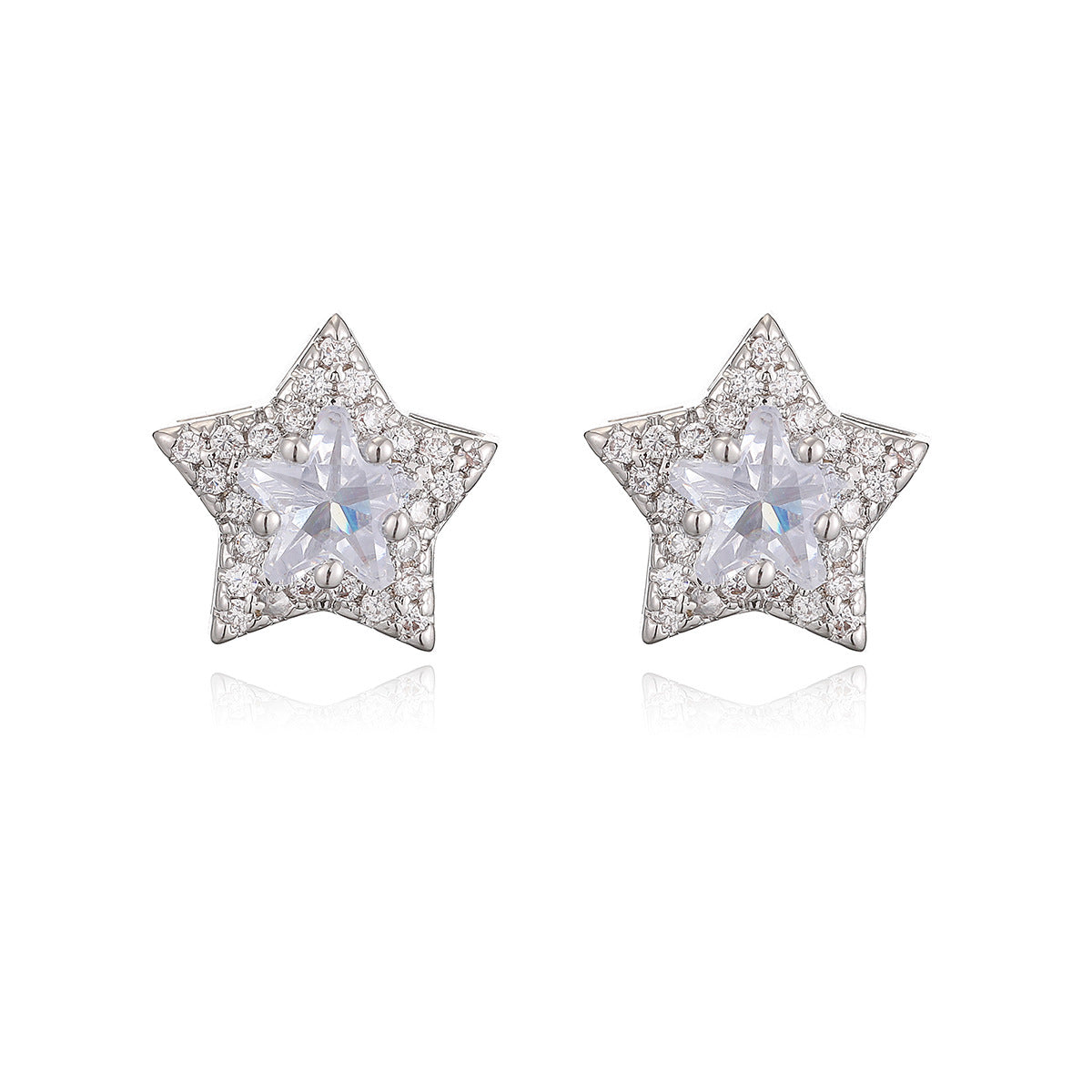 Orecchini a Stella Geometrici Minimalisti in Rame Placcato Oro 18K con Zirconi Micro-Pavé da Donna