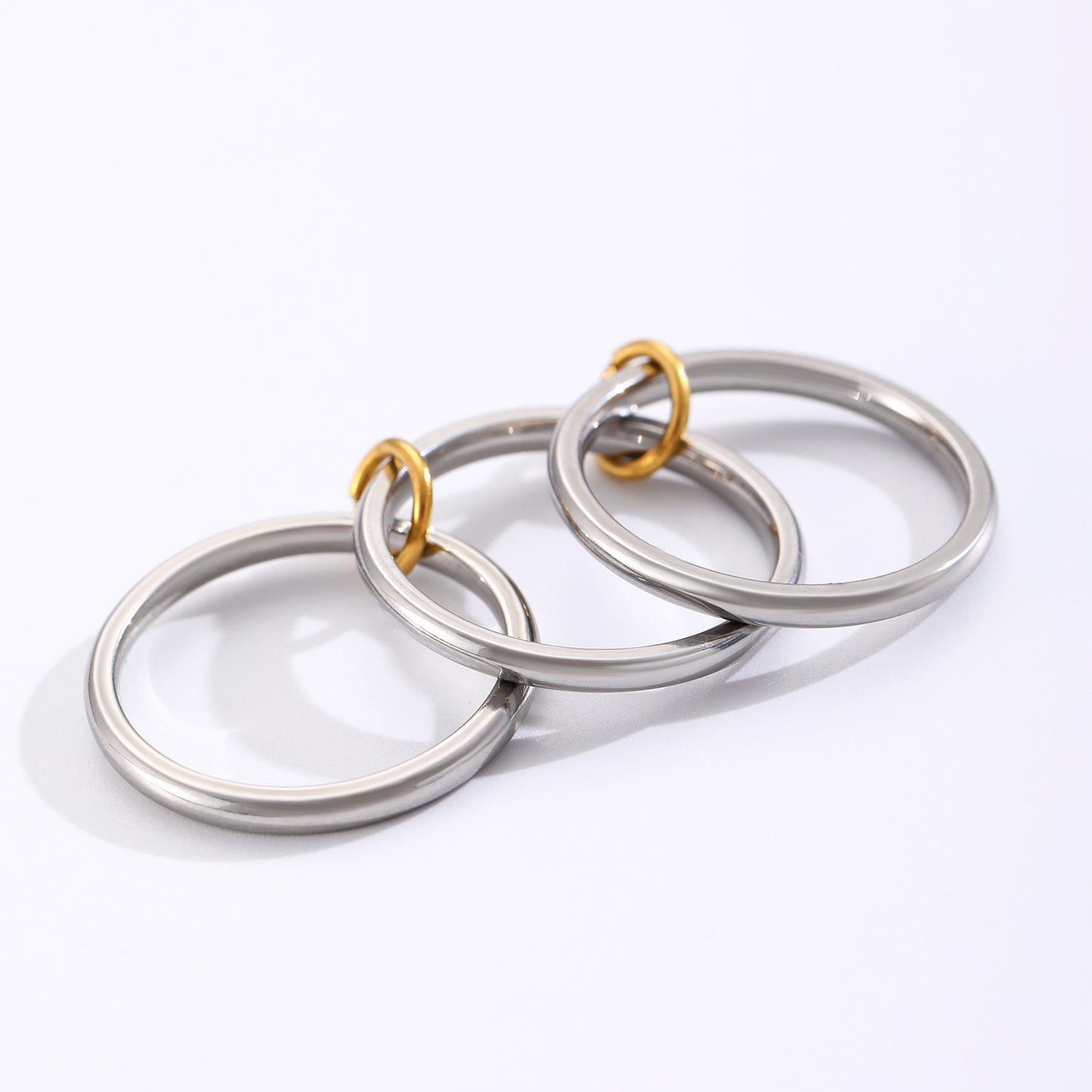 Two-Tone Geometric Stainless Steel Ring with Cubic Zirconia Plating for Women
