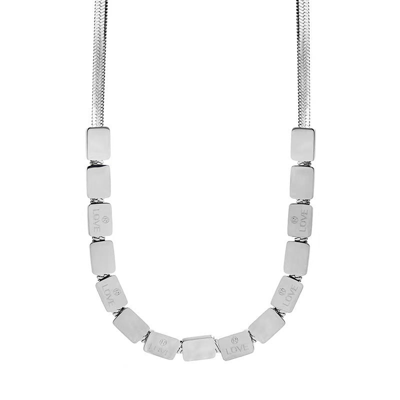 Minimalist LOVE Letter Shape Stainless Steel Plated Snake Chain Necklace for Women