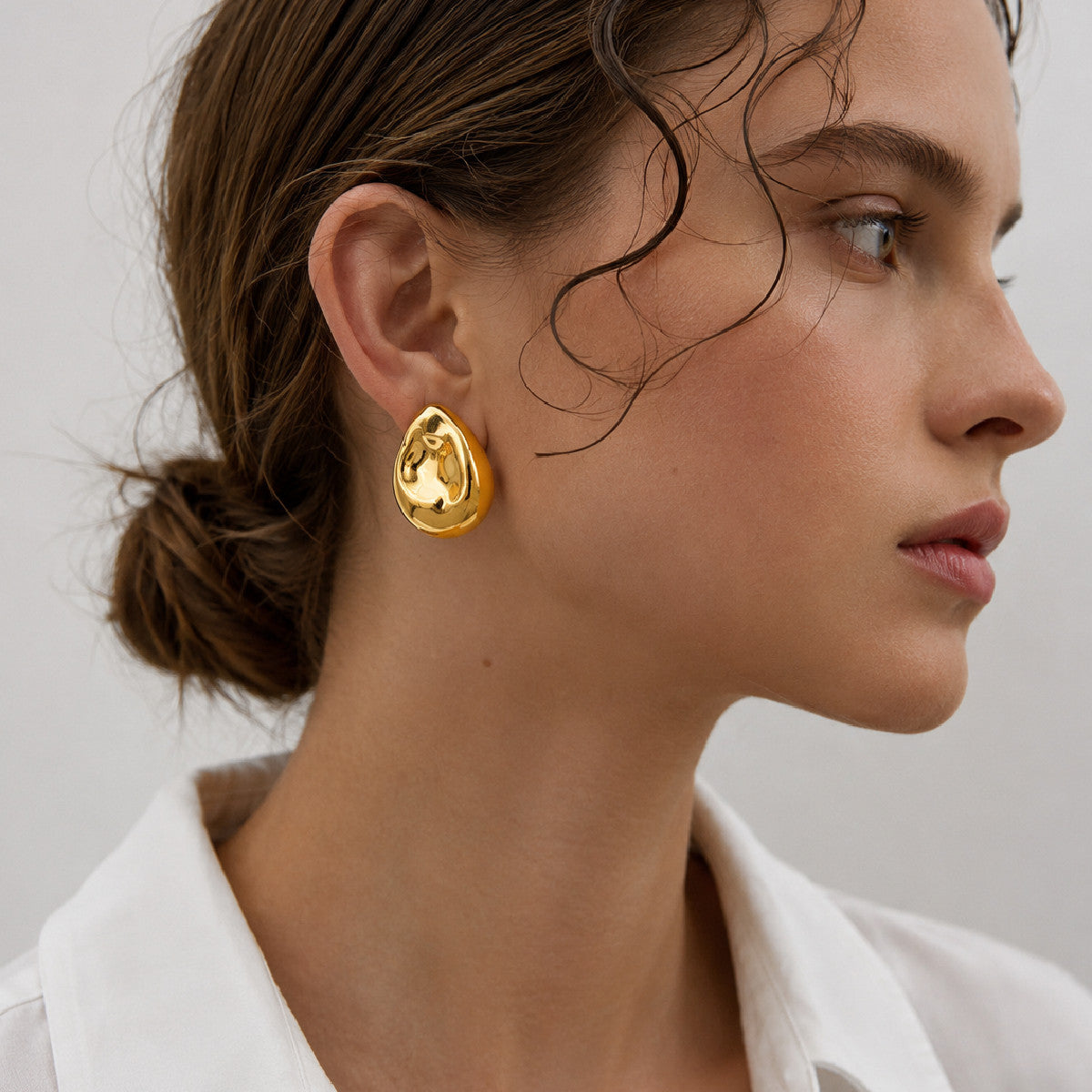 Exaggerated Geometric Oval Teardrop PVD 18K Gold Plated Stainless Steel Earrings for Women