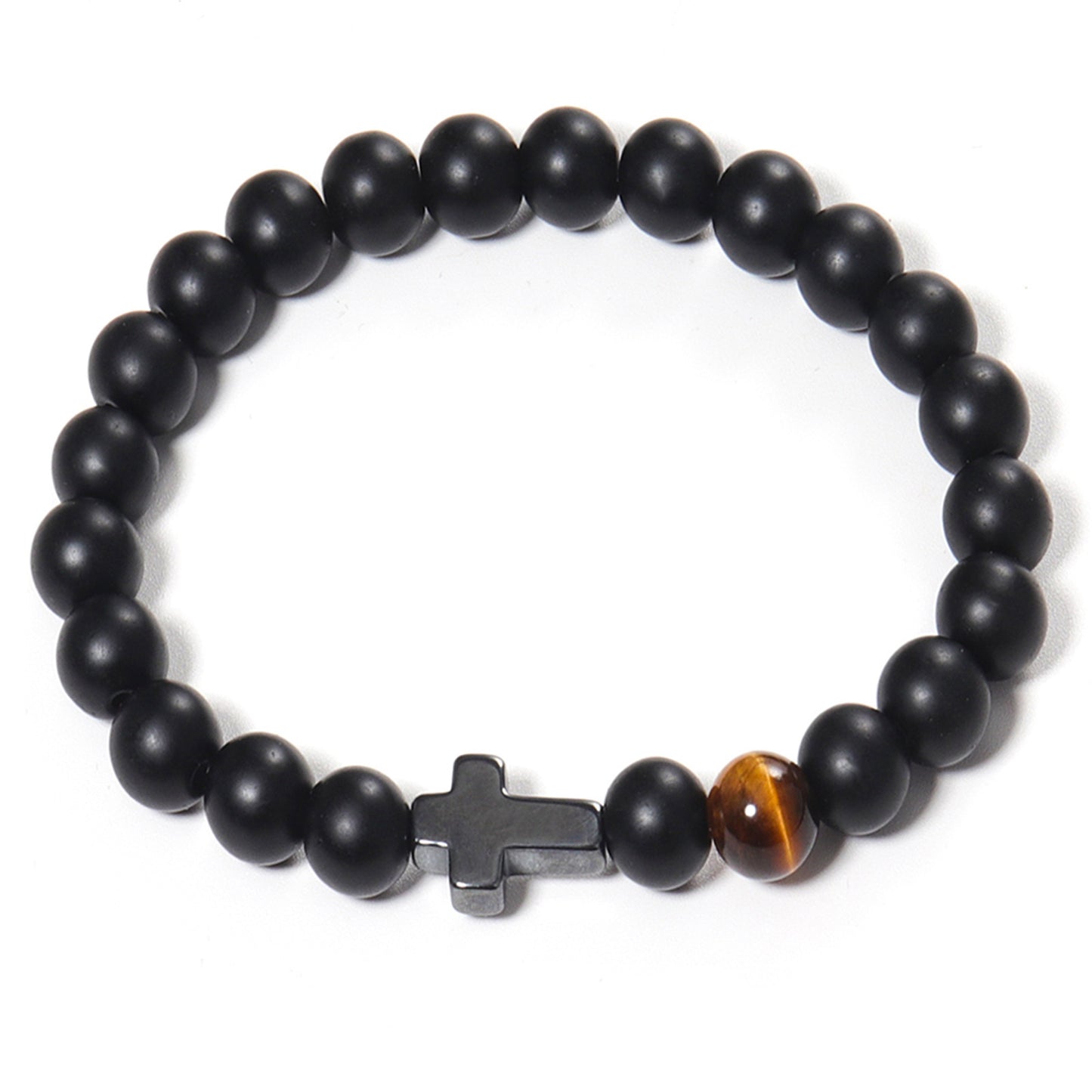 Minimalist Matte Polished Cross Beaded Bracelet for Men