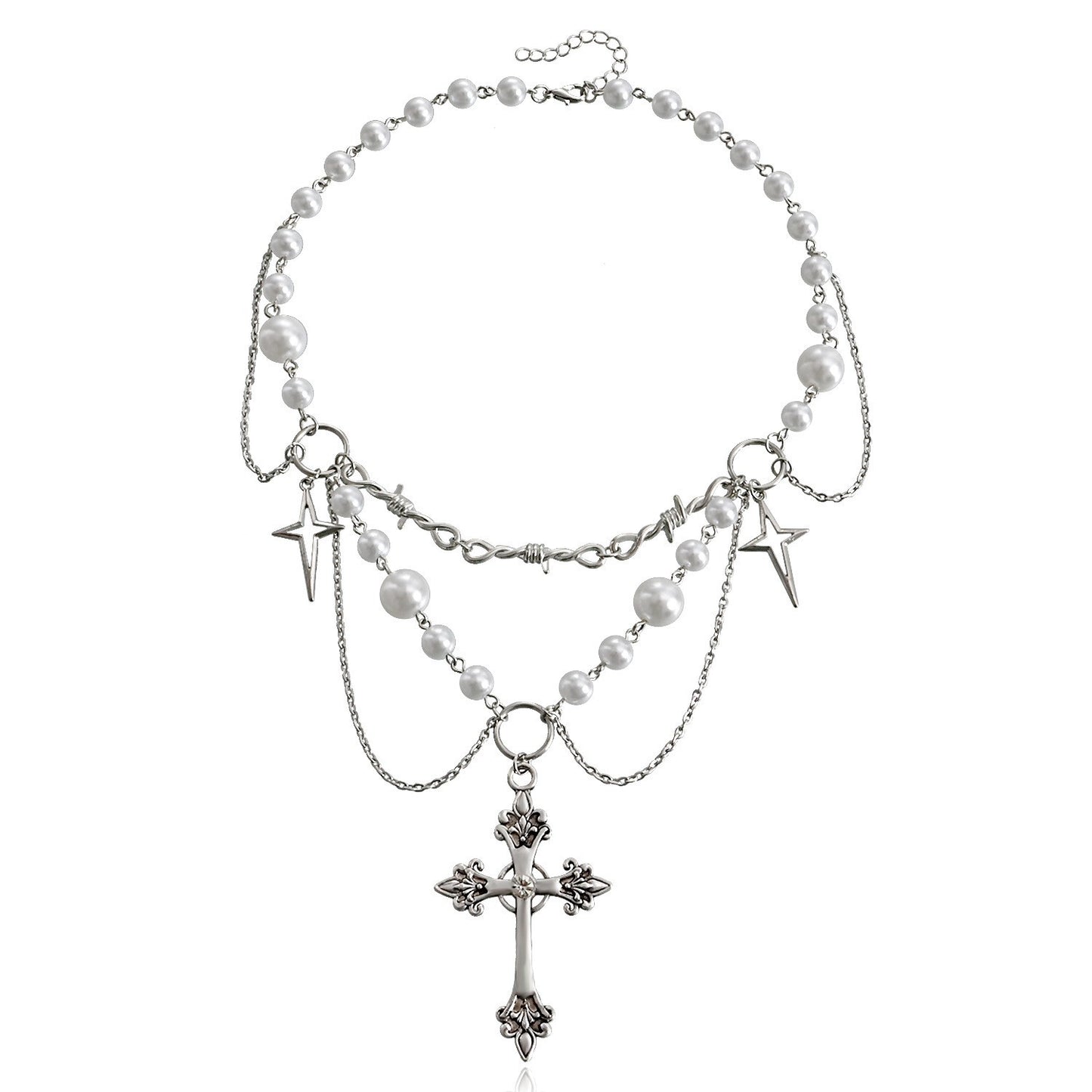 Minimalist Double-Layer Heart Cross Pendant Necklace for Women with Alloy Construction and Electroplated Finish