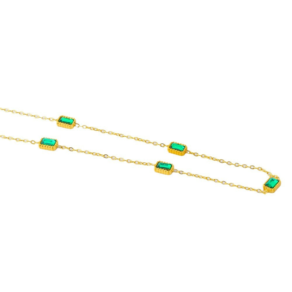 Collana minimalista geometrica da donna in acciaio al titanio con placcatura in oro e zirconi colorati