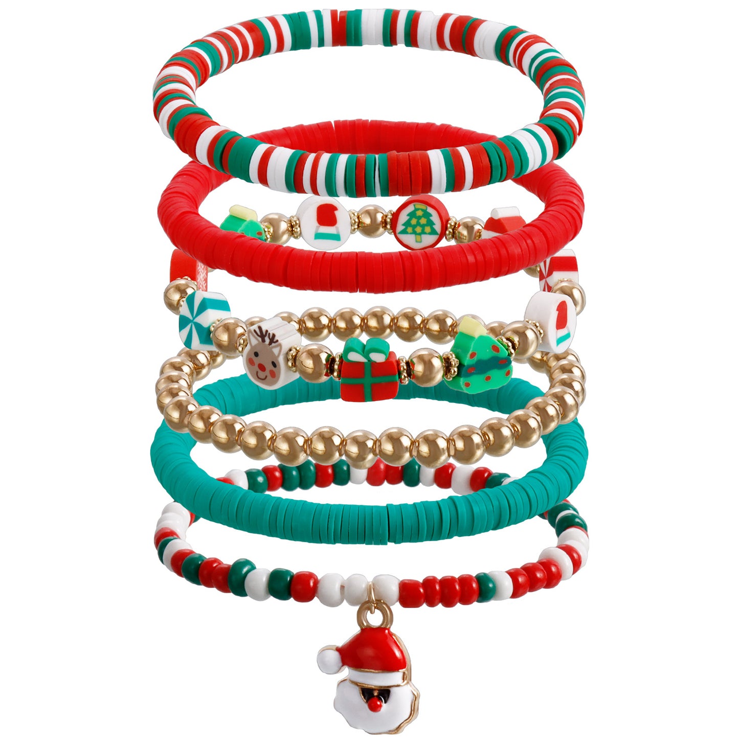 Geometric Style Handmade Polymer Clay Elastic Bracelet for Women with Plated Finish Christmas Gift