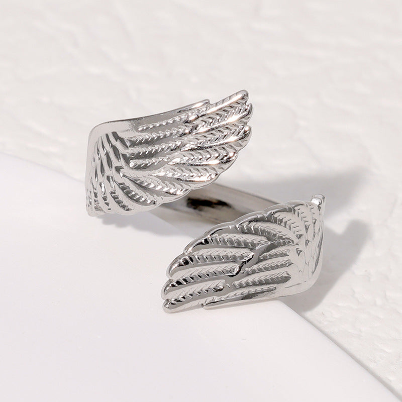 Personalized Angel Wing Titanium Steel Ring with Plated Finish for Women Adjustable Finger Ring