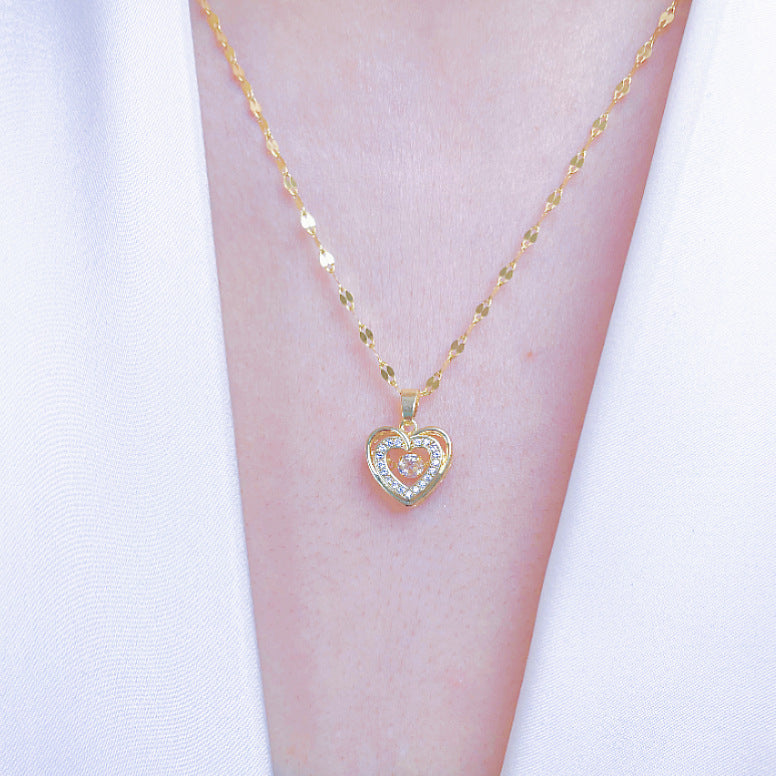 Minimalist Heart-Shaped Titanium Steel Necklace for Women with Plated Copper Pendant and Lip Chain Style