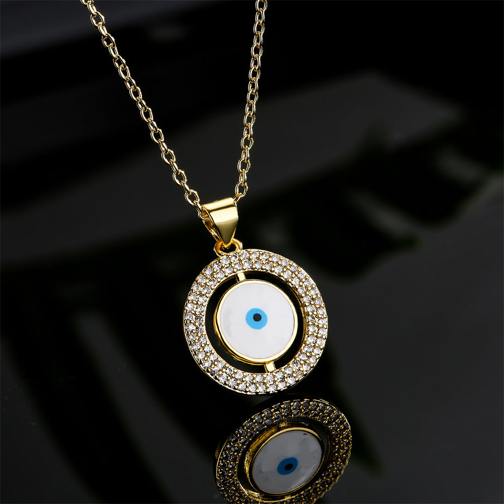 Geometric Drip Oil Brass Inlaid Cubic Zirconia Evil Eye Necklace with Cable Chain