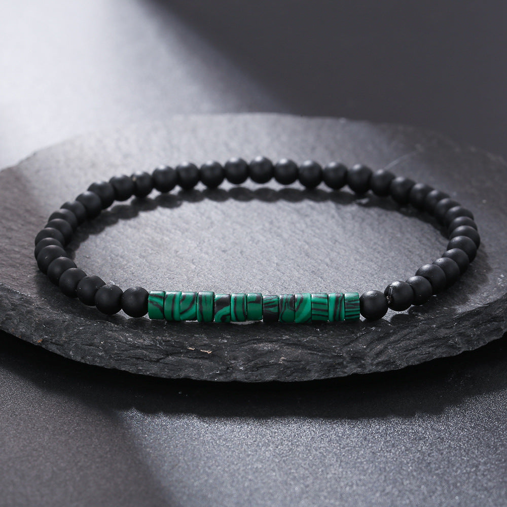 Vintage Handmade Geometric Turquoise and Hematite Beaded Bracelet for Unisex