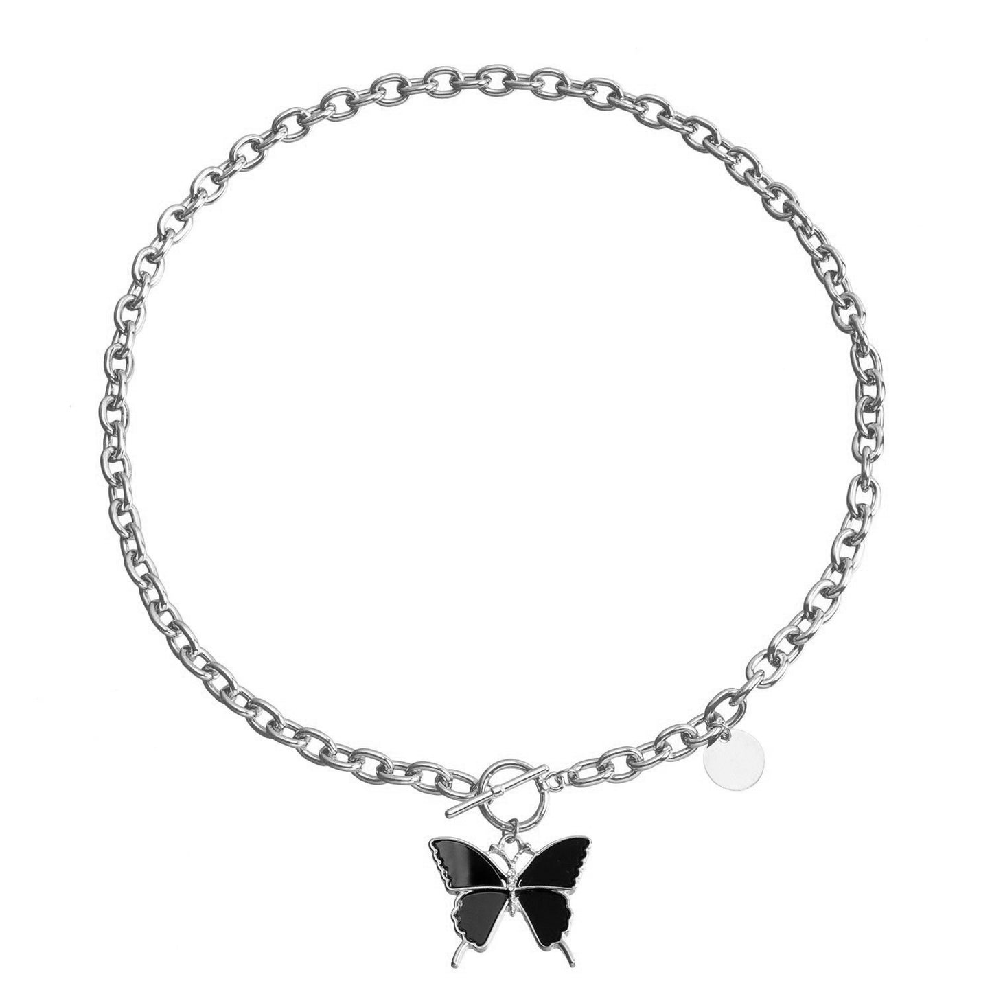 Minimalist Luxury Geometric Black Imitation Mother of Pearl Lock Pendant Aluminum Alloy Chain Necklace for Women