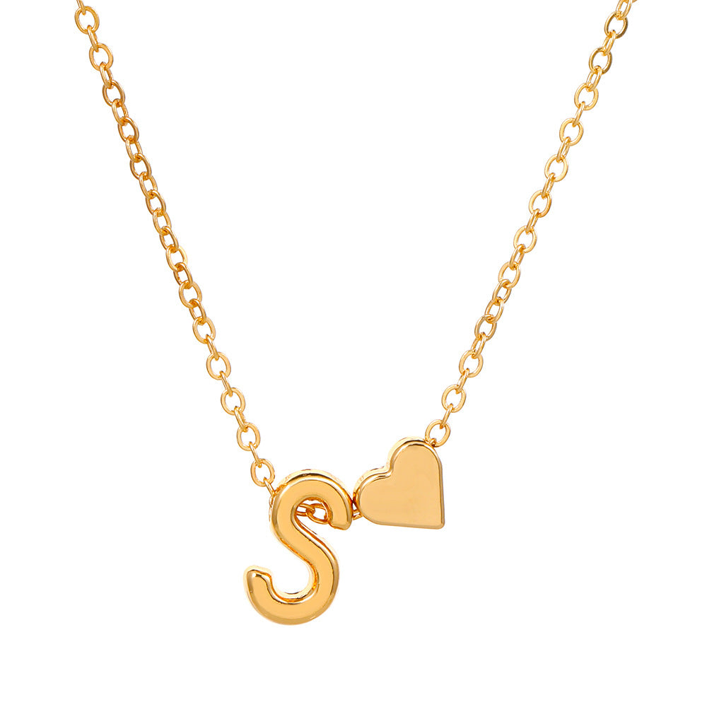 Sweet Heart Letter Alloy Plated Necklace Singapore Chain for Women
