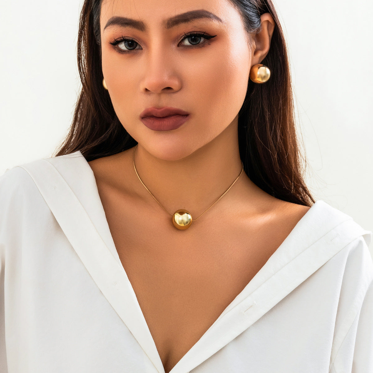 Minimalist Punk Geometric Round Brass Snake Chain Necklace with Alloy Pendant for Women