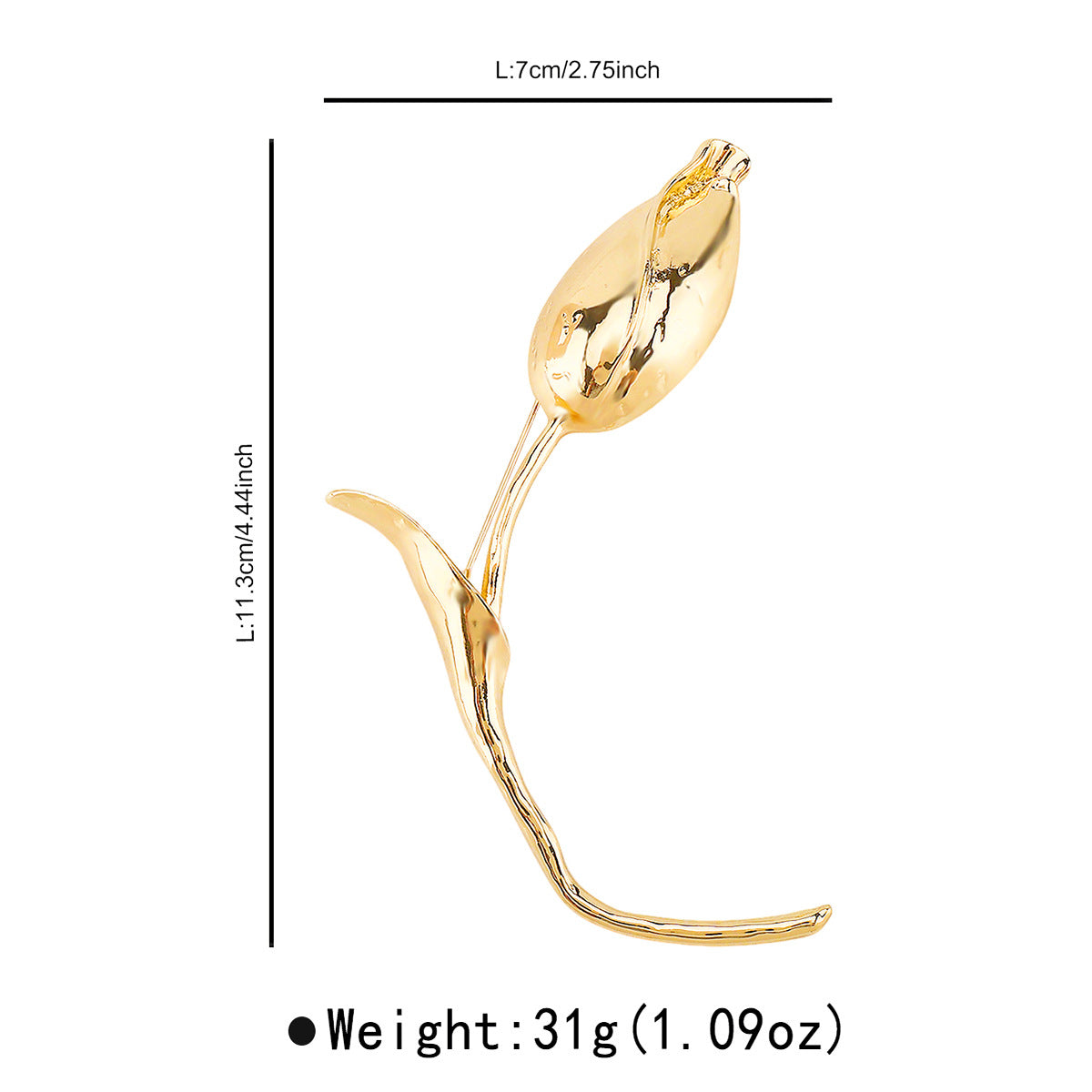 Fashionable Tulip Bud Brooch for Women in Zinc Alloy with Plated Finish, Elegant Floral Design for Office and Casual Wear