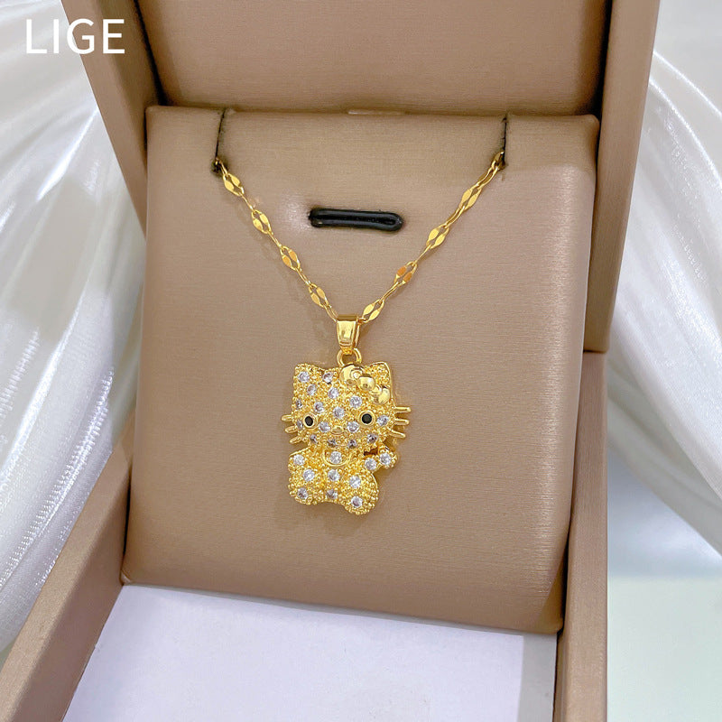 Collar de Mariposa Geométrico de Lujo de Acero de Titanio para Mujeres y Hombres con Incrustaciones de Diamantes de Imitación