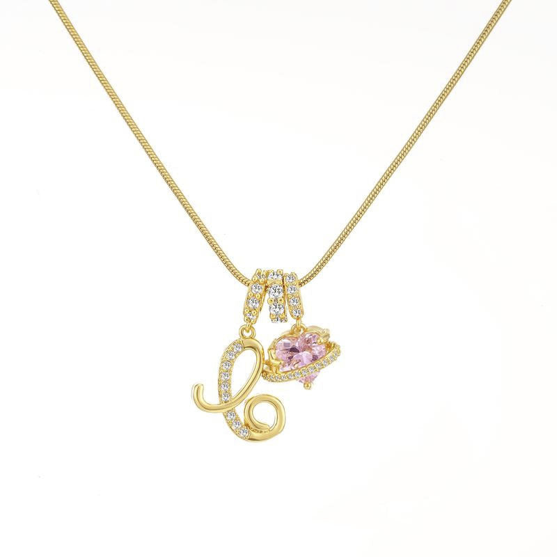Sweet 22K Gold Plated Letter Titanium Steel Pendant Brass Cable Chain Necklace Unisex