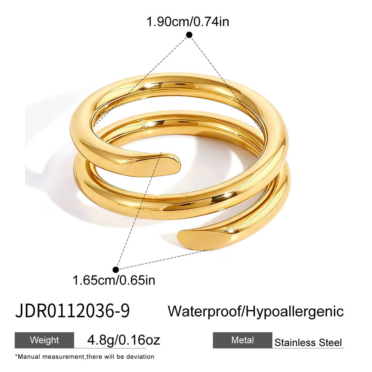 Anillo de Acero Inoxidable Geométrico Minimalista con Recubrimiento de Oro PVD al Vacío para Mujer