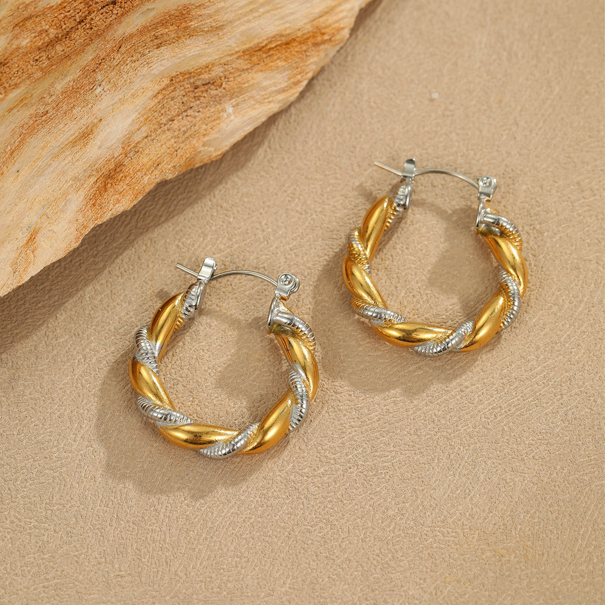 Pendientes de Acero Inoxidable con Bloques de Color de Moda con Baño de Oro de 18K para Mujer