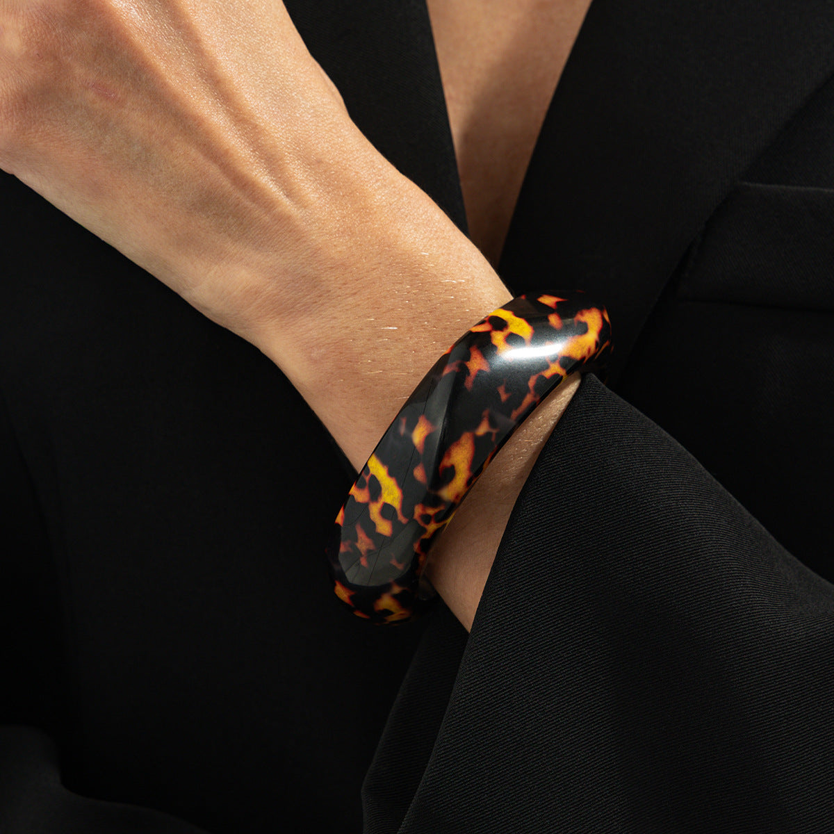 Vintage Leopard Print Striped Geometric Resin Bracelet