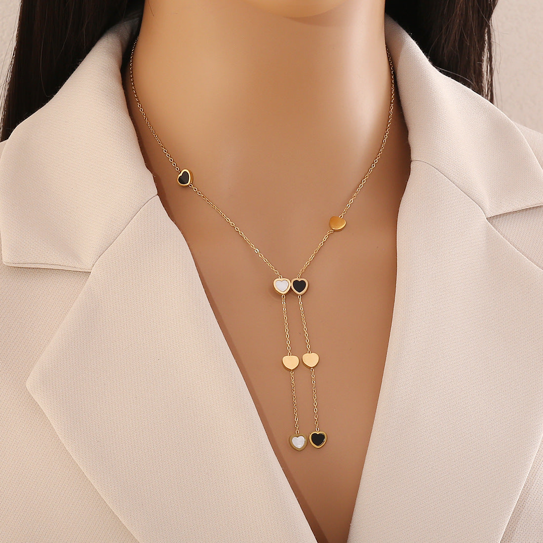 Minimalist Heart and Star Pendant Necklace in Stainless Steel with Plated Finish Y-Shape Design for Women