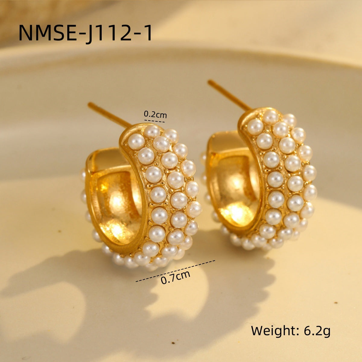 Fashion OL 18K Gold Plated Stainless Steel U-Shape Geometric Pearl Inlay Earrings for Women