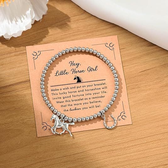 Unisex Zinc Alloy Horse Hoof Charm Bracelet with Elastic Beaded Chain