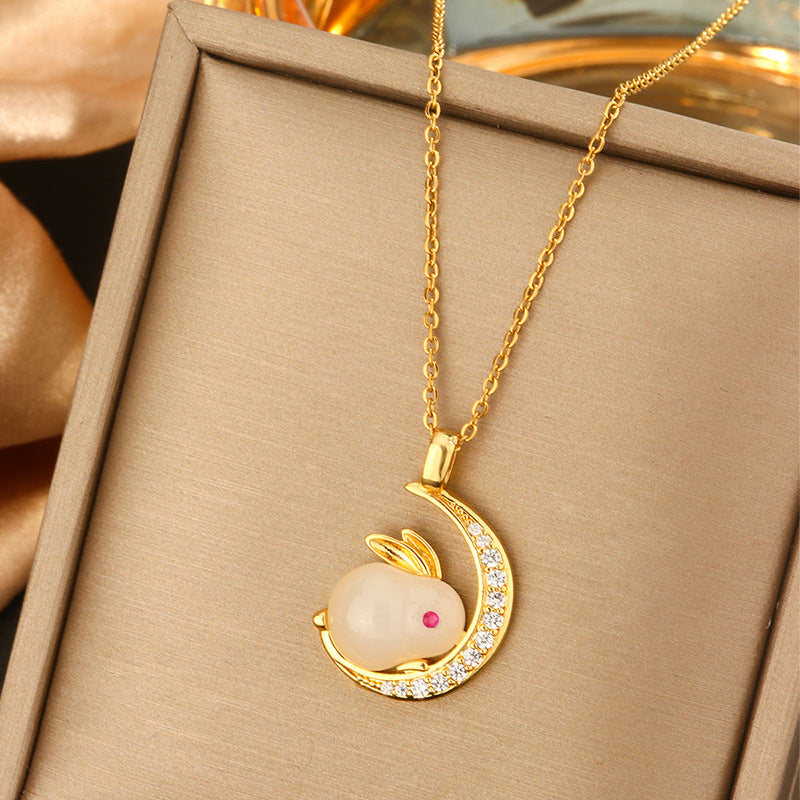 Minimalist Titanium Steel Pearl Necklace with Heart Star and Floral Pendants for Women
