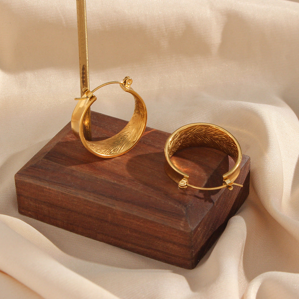 Fashionable Geometric Gradient Gold-Tone Stainless Steel Hoop Earrings for Women with Polished Finish