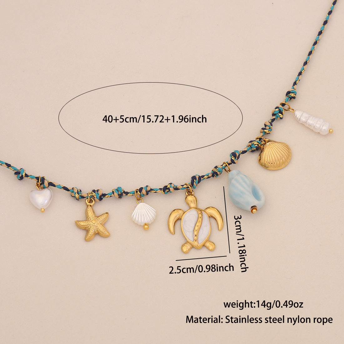 Bohemian Handmade Starfish and Seashell Pendant Necklace for Women Stainless Steel Beach-Themed Jewelry