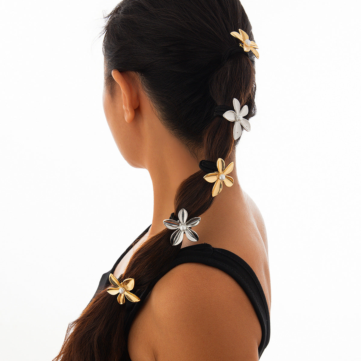 Minimalist Floral Bow Metal Hair Tie with High Elasticity Alloy Band for Women