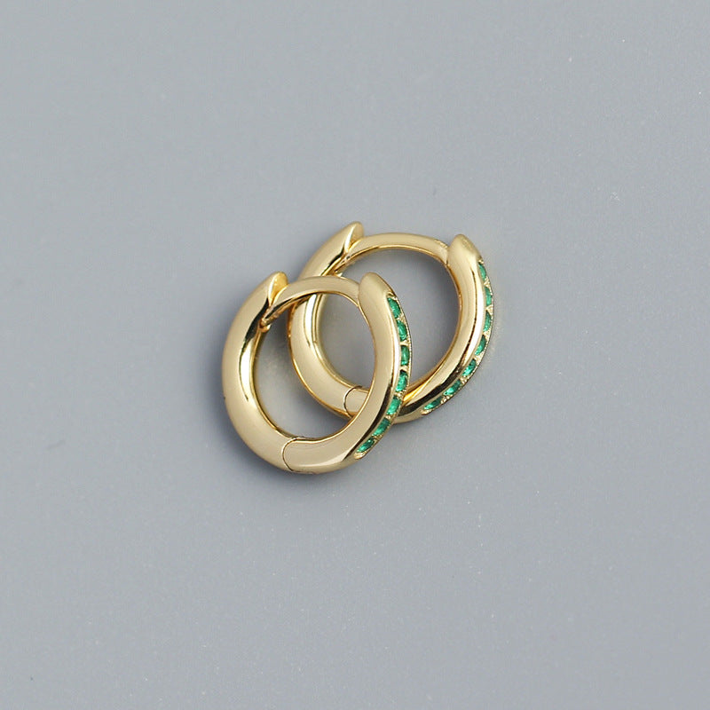 Minimalist Geometric Round Circle S925 Sterling Silver Stud Earrings with Paved Rhinestones