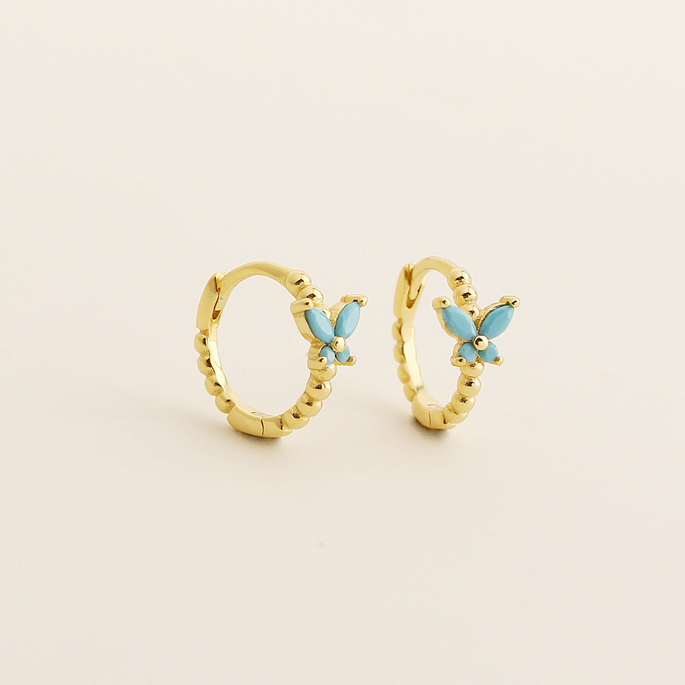 Pendientes de Plata de Ley 925 con Diseño de Mariposa de Estilo Vintage Francés y Incrustaciones de Pedrería para Mujer