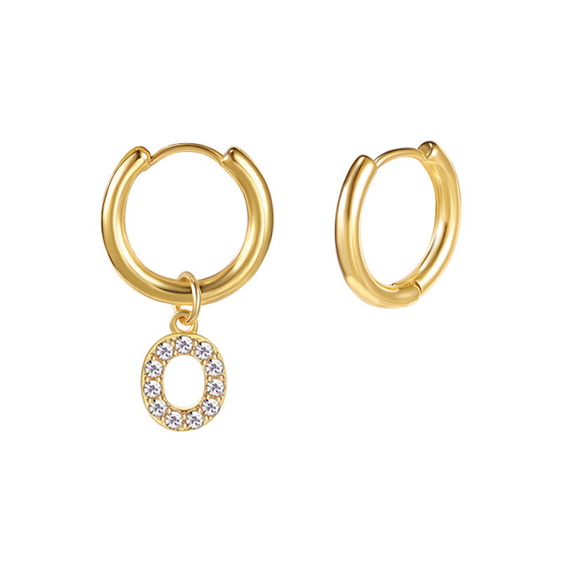 Minimalist Letter-Shaped Stainless Steel Pendant Earrings with 18K Gold Plating and Zircon Inlay