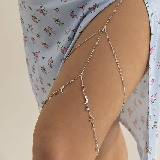 Cadena corporal minimalista en aleación con diseño de estrella, esmalte y flecos para mujer