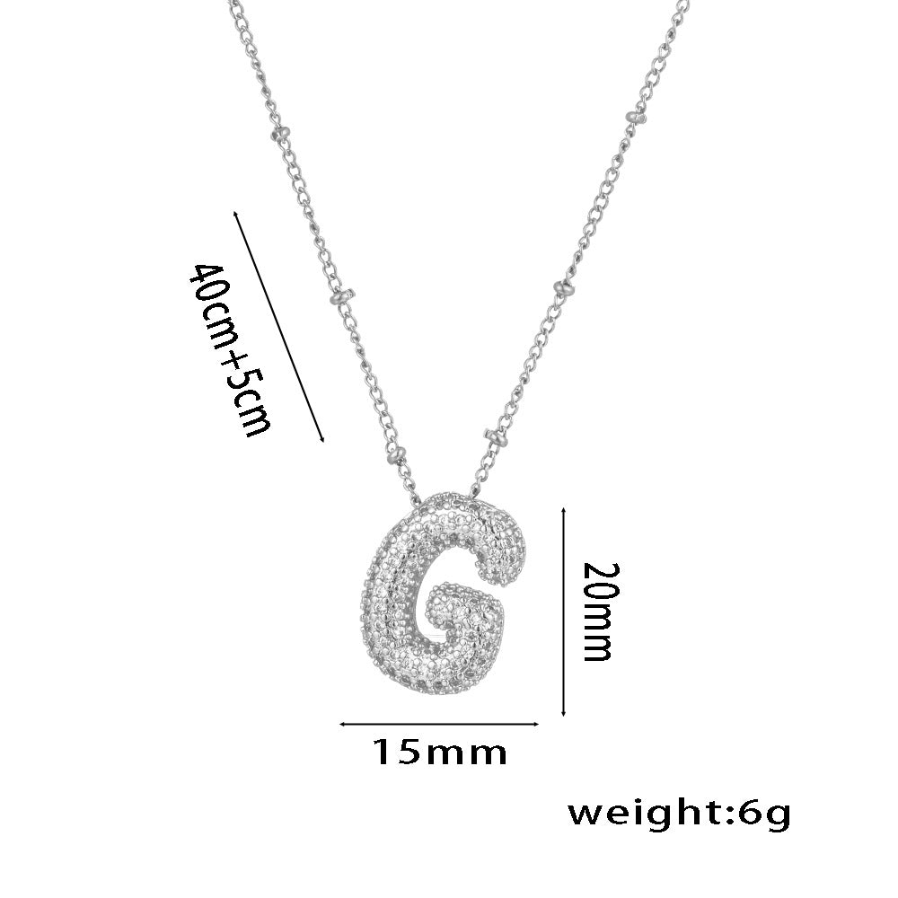 Minimalist Geometric Letter Pendant Necklace in Titanium Steel with Rhinestone Inlay and White Gold Plating on Snake Chain for Women