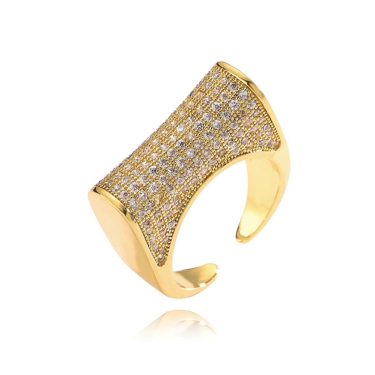 Minimalist Geometric Copper Ring with Gold Plating and Micro-Pavé Zirconia for Women