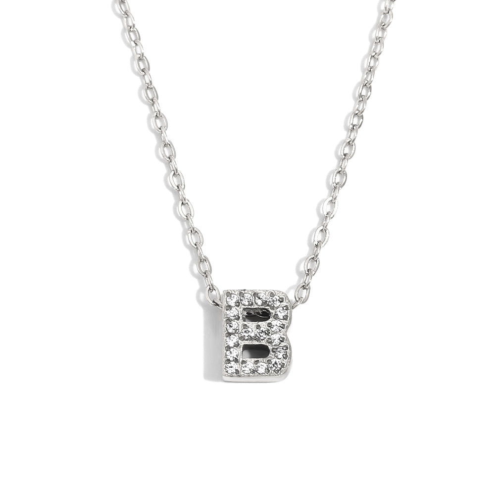 Minimalist Fashion Letter Pendant Necklace for Women Stainless Steel with 18K Gold Plating and Rhinestone Inlay