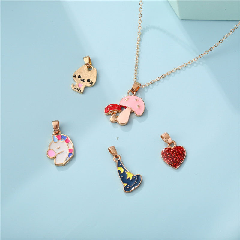 Collana da Bar in Lega con Ciondolo a Goccia d'Olio a Forma di Cuore Cartone Animato per Bambini con Catena Curb