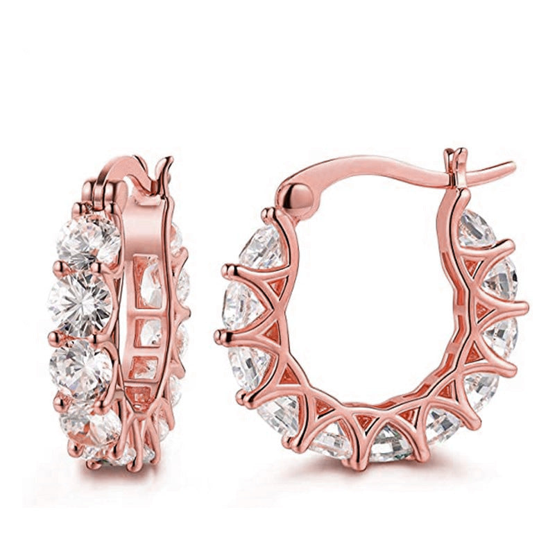 Orecchini a clip in rame, stile OL alla moda, con forma geometrica, pavé di zirconi e motivo asimmetrico a cristalli di ghiaccio, da donna