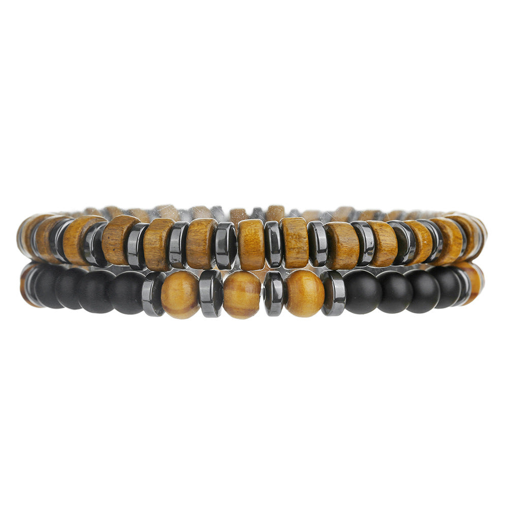 Minimalist Men's Natural Wood Round Bead Bracelet